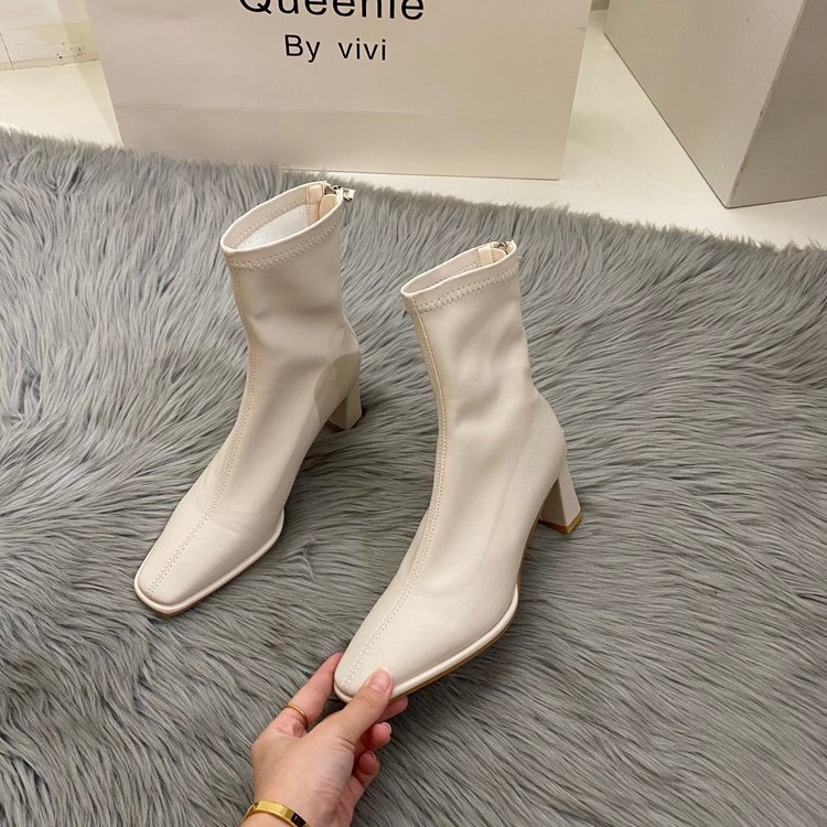 SL893 BLACK/KHAKI/BEIGE-BOOTS IMPORT BAHAN KULIT MURAH-IMPORT WOMAN BOOTS 6CM