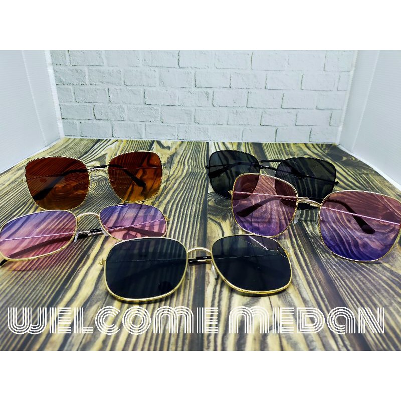 MEDAN Kacamata Pria/Wanita-Fashion-Retro Vintage Segiempat Metal-Sunglasses-Korea-1