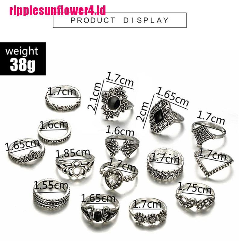 15pcs / set Cincin Gaya Vintage Punk Gothic Untuk Wanita