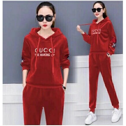 Setelan st set wanita training olahraga sport jumbo big size  channel guccy flower bahu bolong i.8 i