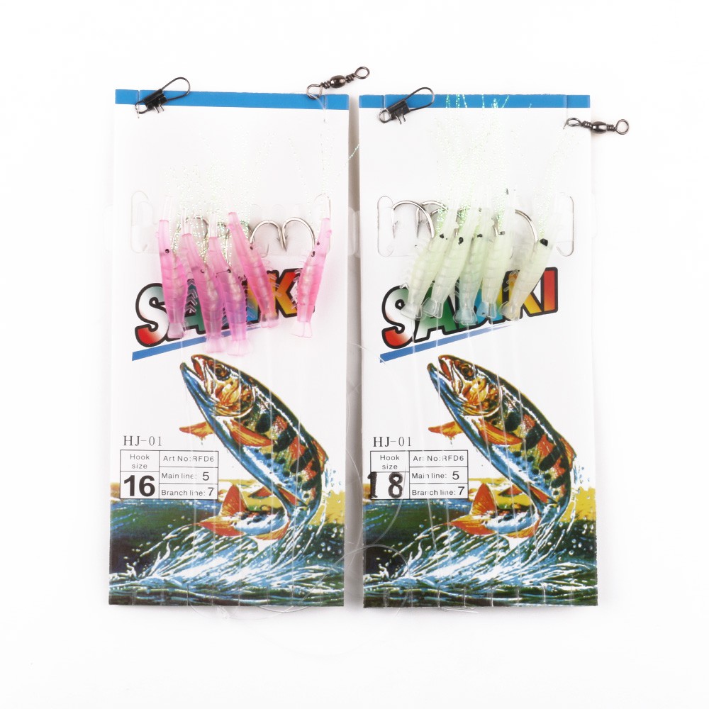 HENGJIA 5pcs pancing Luminous soft shrimp umpan with single kait swimbait fishing lure crankbait