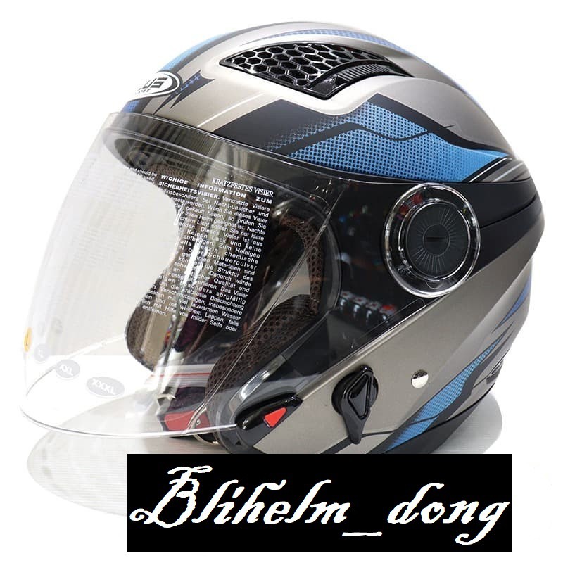 HELM ZEUS ZS 610 MATT DARK SILVER 0014 BLUE ZS-610 | HALF FACE HELMET