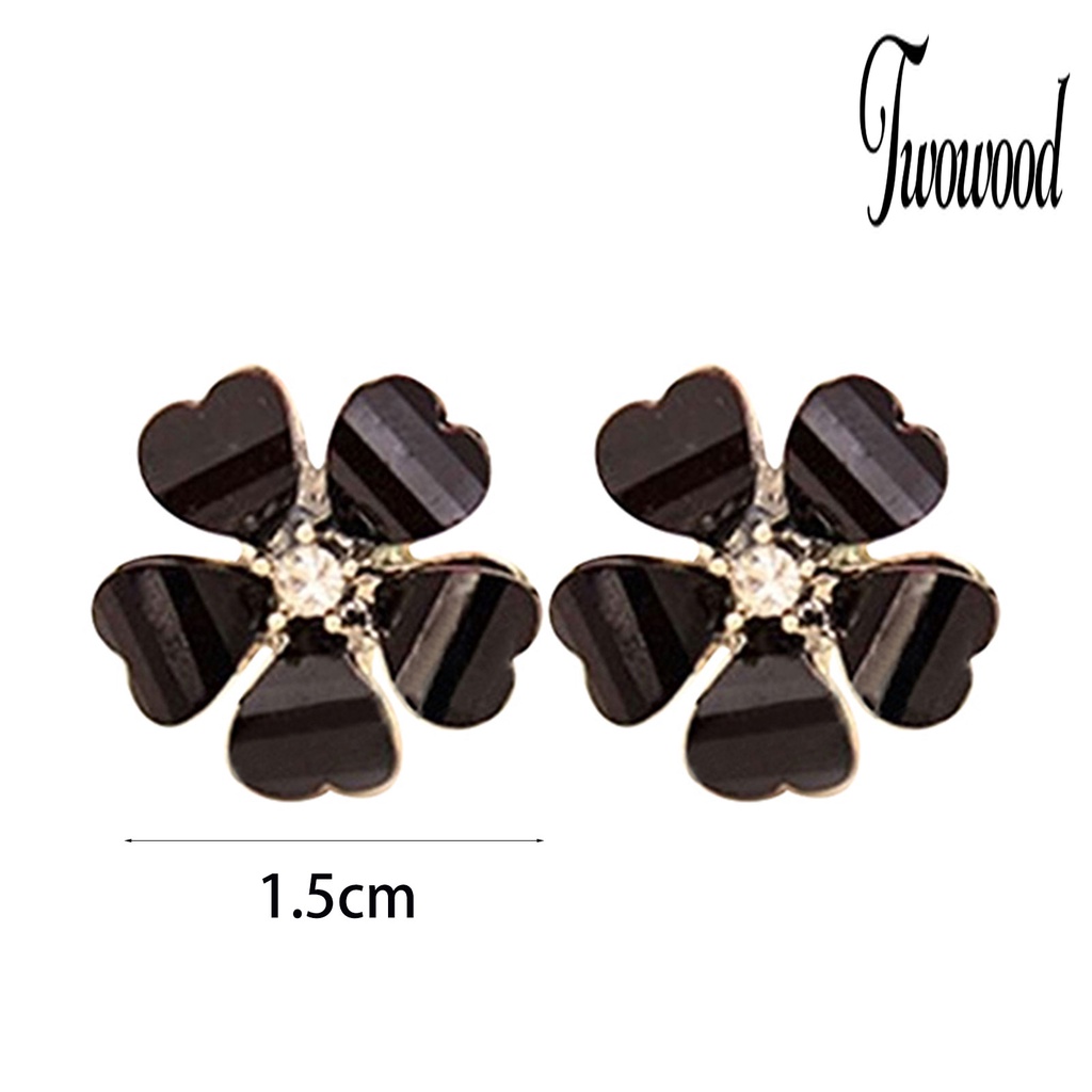 Anting Stud Berlian Imitasi Bentuk Kelopak Bunga Bahan Alloy Untuk Wanita