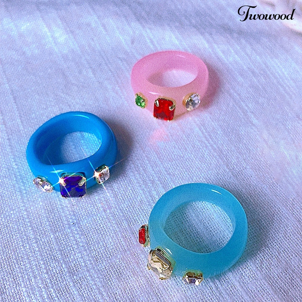 1 Set Cincin Berlian Imitasi Bahan Akrilik Ramah Kulit Anti Gores