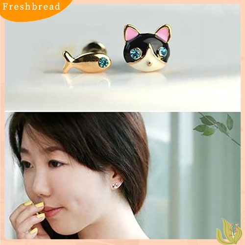 [Fresh] 1 Pasang Anting Stud Bentuk Kucing Ikan Lucu Gaya Korea untuk Wanita