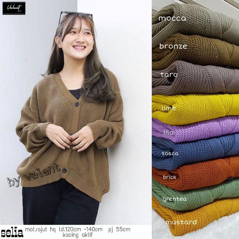 Selia kardigan rajut kancing semi crop oversized / Knit Cardy premium 7Gauge