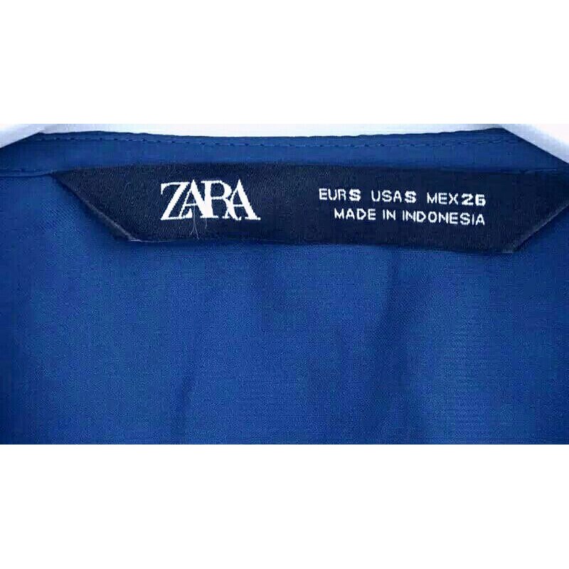 Zara Blue Satin/ &amp; Polyester Wrap Blouse Original Branded