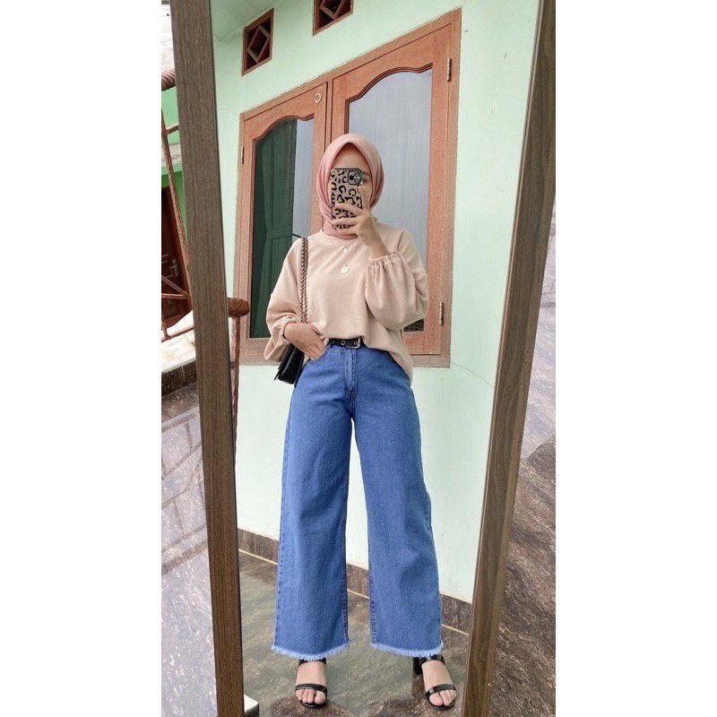 HIGH WAIST KULOT JEANS WANITA PREMIUM / CELANA KULOT JEANS RAWIS