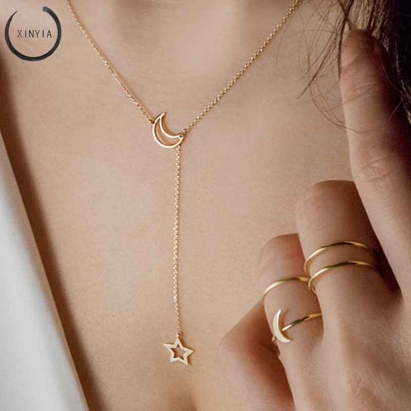 Kalung Rantai Liontin Bulan Sabit Simple Elegan Adjustable Untuk Wanita