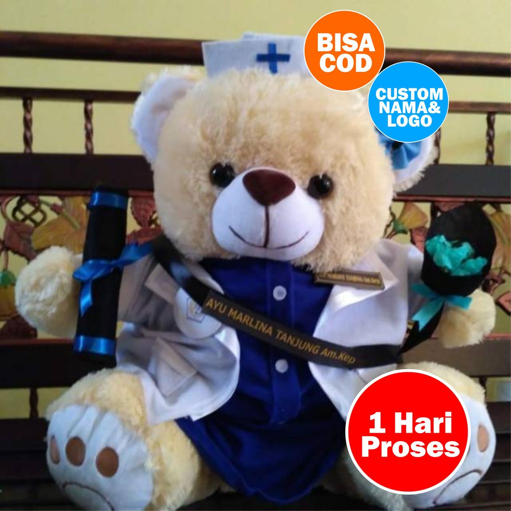 Boneka Teddy Bear Wisuda Perawat Suster ukuran Besar Kado Hadiah Jumbo Bidan Graduation Dokter tedy