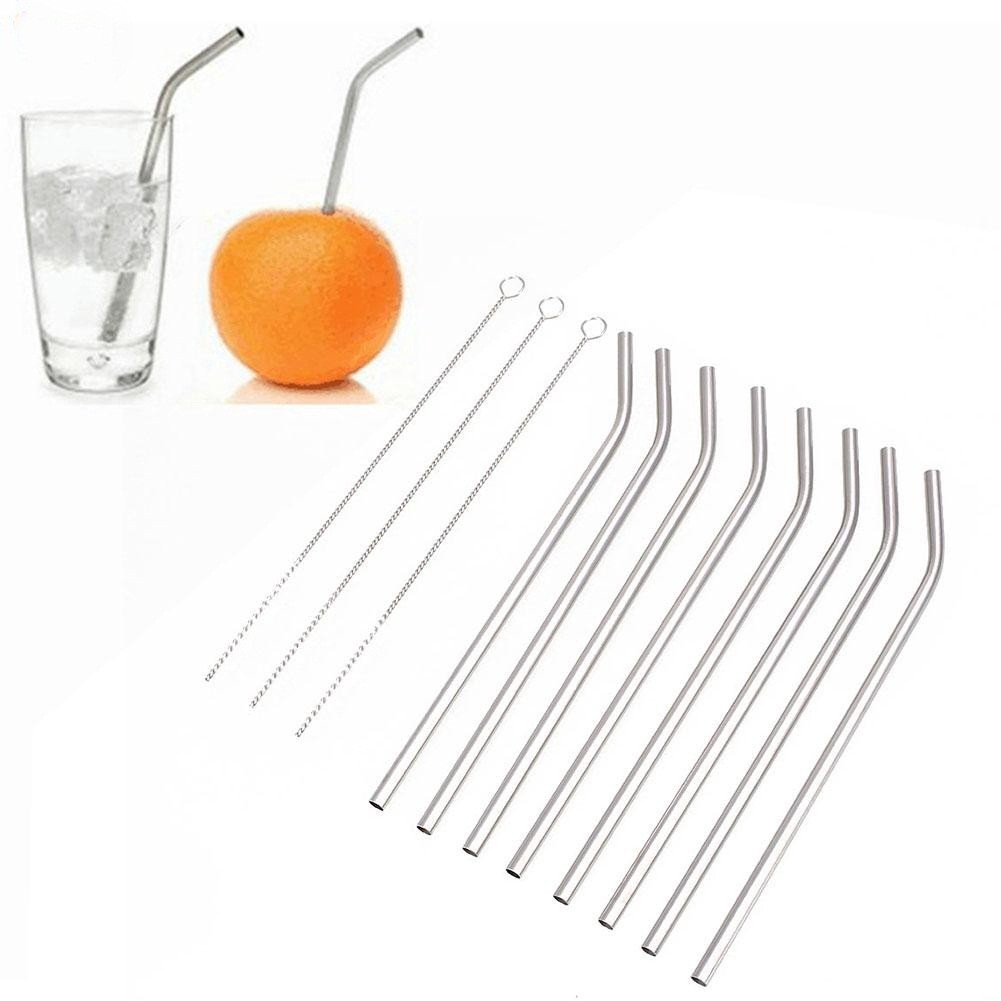 peralatan minum - set 8pcs sedotan stainless + 3pcs sikat sedotan / stainless straw brush