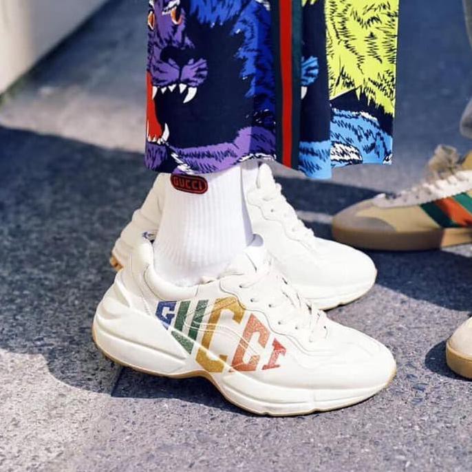 BEST QUALITY SEPATU ORIGINAL U.A GUCCI RYTHON VINTAGE SNEAKERS GLITTER LOGO BNIB SALE