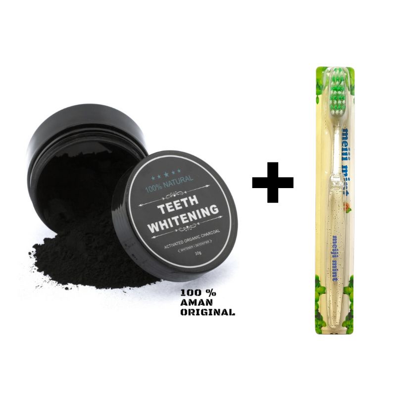 PEMUTIH GIGI TEETH WHITENING ACTIVED CHARCOAL POWDER ORIGINAL-TW 30g + sikat gigi