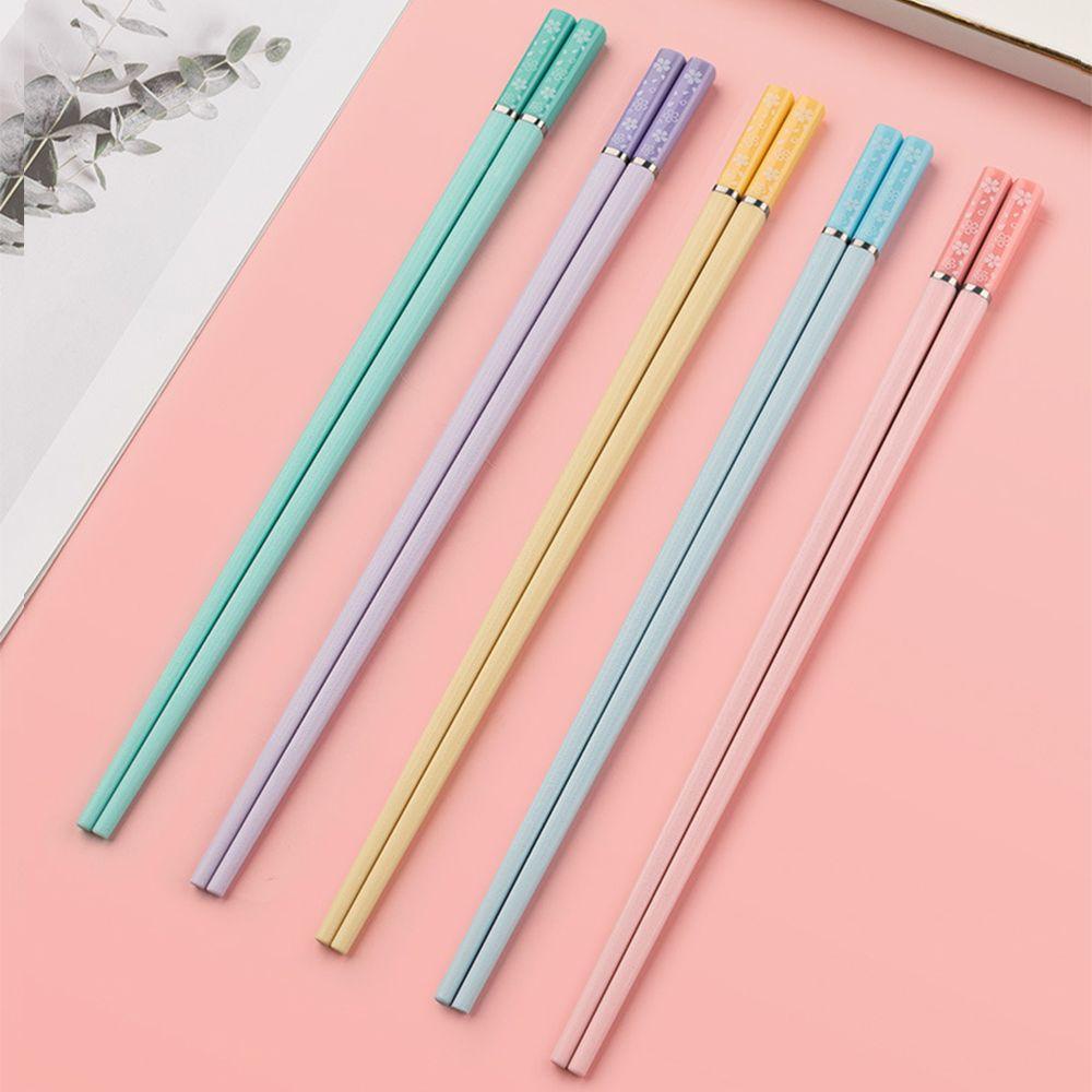 Solighter Alloy Sumpit Gaya China Sushi Stick Non-slip Ramah Lingkungan Cherry Blossom Chopsticks