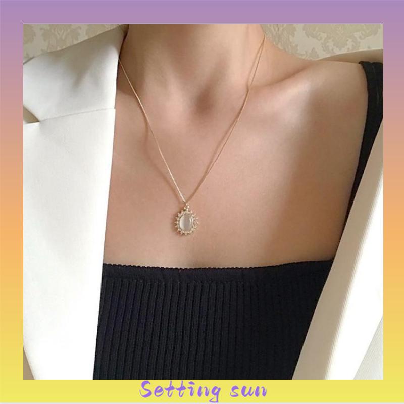 Retro Light Luxury Opal Kalung Wanita All-Match Hadiah Ulang Tahun Sederhana TN TN