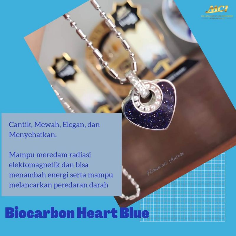 Biocarbon Blue Heart MCI Kalung Pendant Kesehatan MCI ORIGINAL