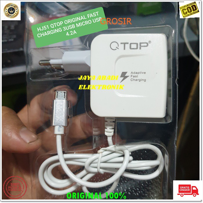 J82 ORIGINAL QTOP 4.2A ADAPTOR FAST CHARGING 3 USB TRAVEL ADAPTOR CHARGER FLASH CAS CASAN MICRO USB  3in1 adaptor hp micro usb cas casan super fast charging travel charger flash charge quick qualcomm adapter adaptive watt w kabel data androit handphone qu