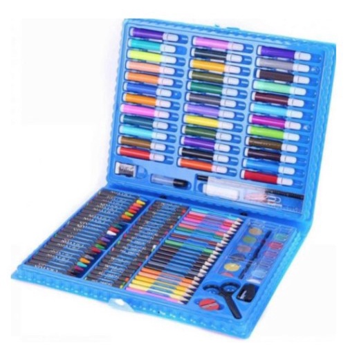 PENSIL WARNA 150 PCS ALAT TULIS SET CRAYON COLOURING SET 150 PCS ART SET ALAT GAMBAR/MEWARNAI-Biru