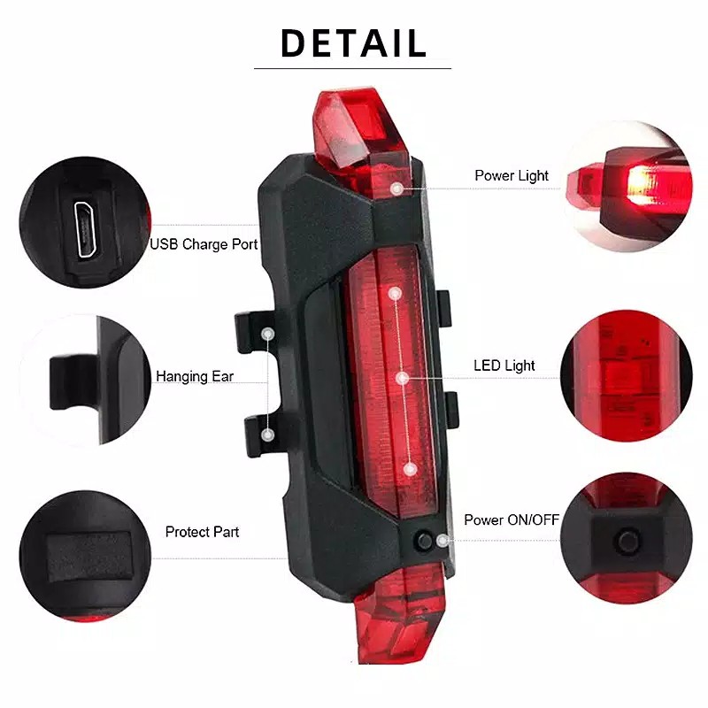 LAMPU PIT Lampu Belakang Sepeda LED USB Rechargeable Anti Air LAMPU BELAKANG SEPEDA MERAH BIRU PUTIH