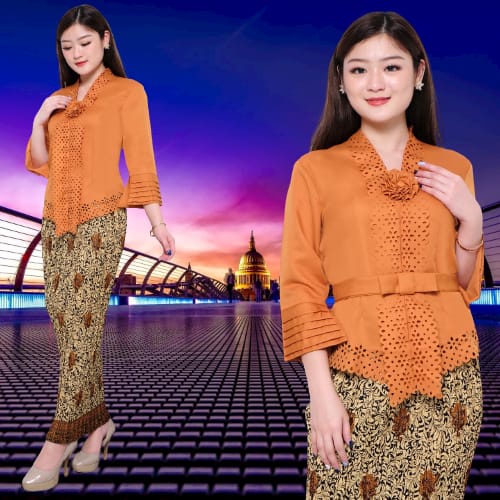 Newtrendy89-Atasan Kebaya Encim Modern katun Laser model Ofneser Gold/Mustard