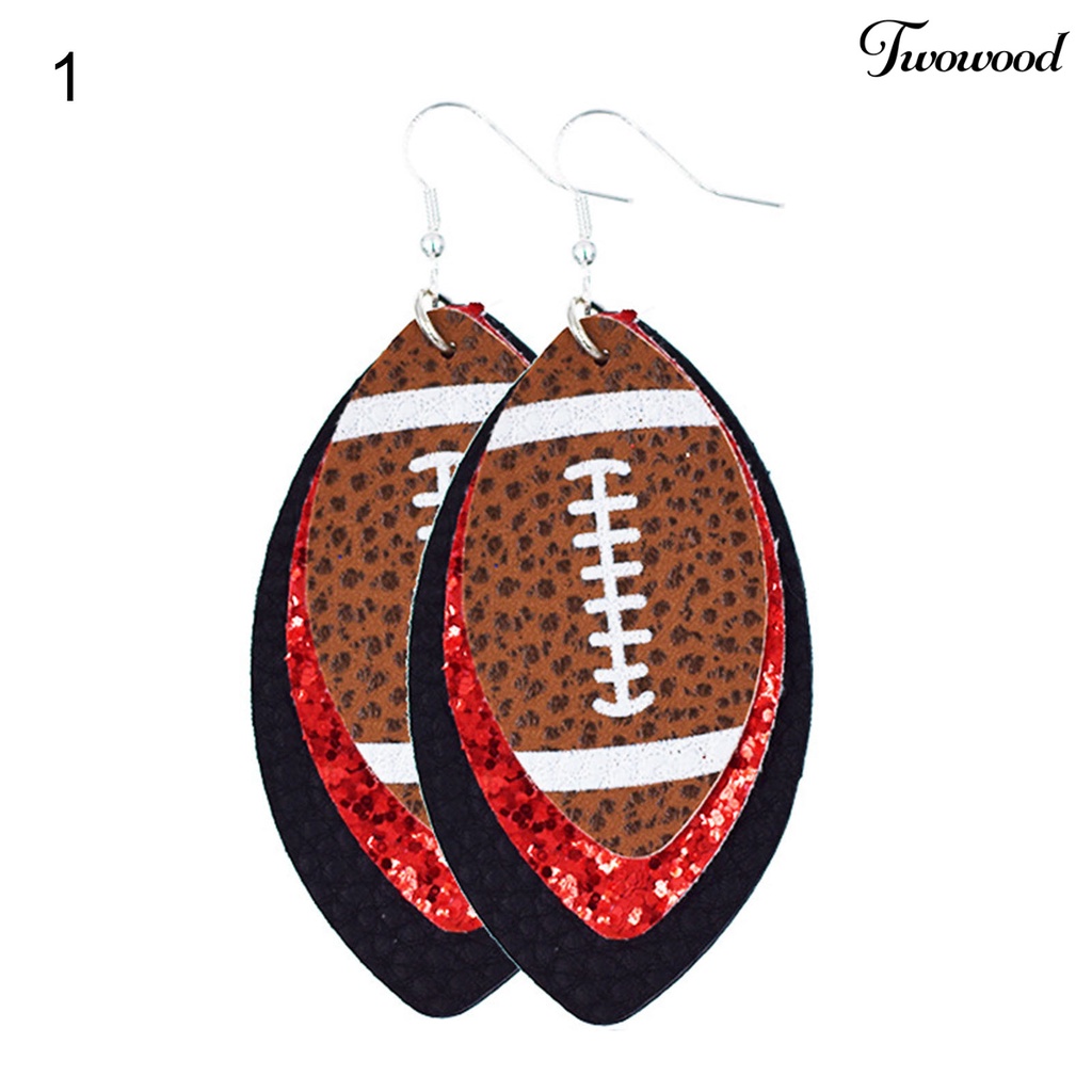 Twowood 1 Pair Dangle Earring Lightweight Multi-layer Faux Leather Vintage Unique Football Hook Earring for Women