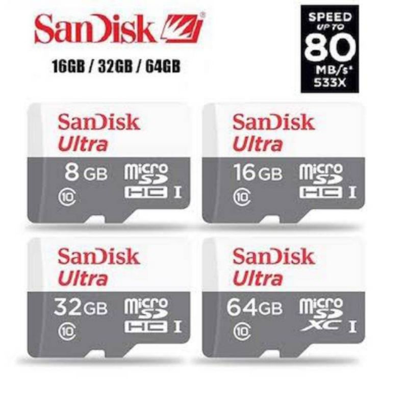 Memory Card 64gb SanDisk Class 10, Kecepatan Baca Hingga 80 MB/s*