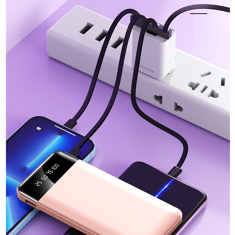 Power Bank 20000mAh Fast Charging with 4in1 Kabel Data Powerbank Real Capacity 5 Output 3 Input Type C LED Display