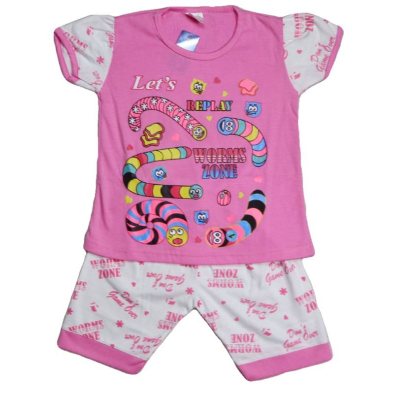 SETELAN BAJU ANAK PEREMPUAN 2-6 TAHUN MOTIF WORM ZONE