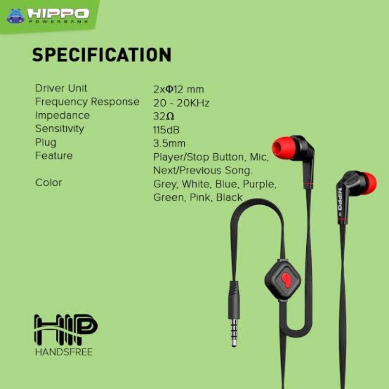 HIPPO HEADSET BASS STEREO EARPHONE STYLISH POWERFULL BASS