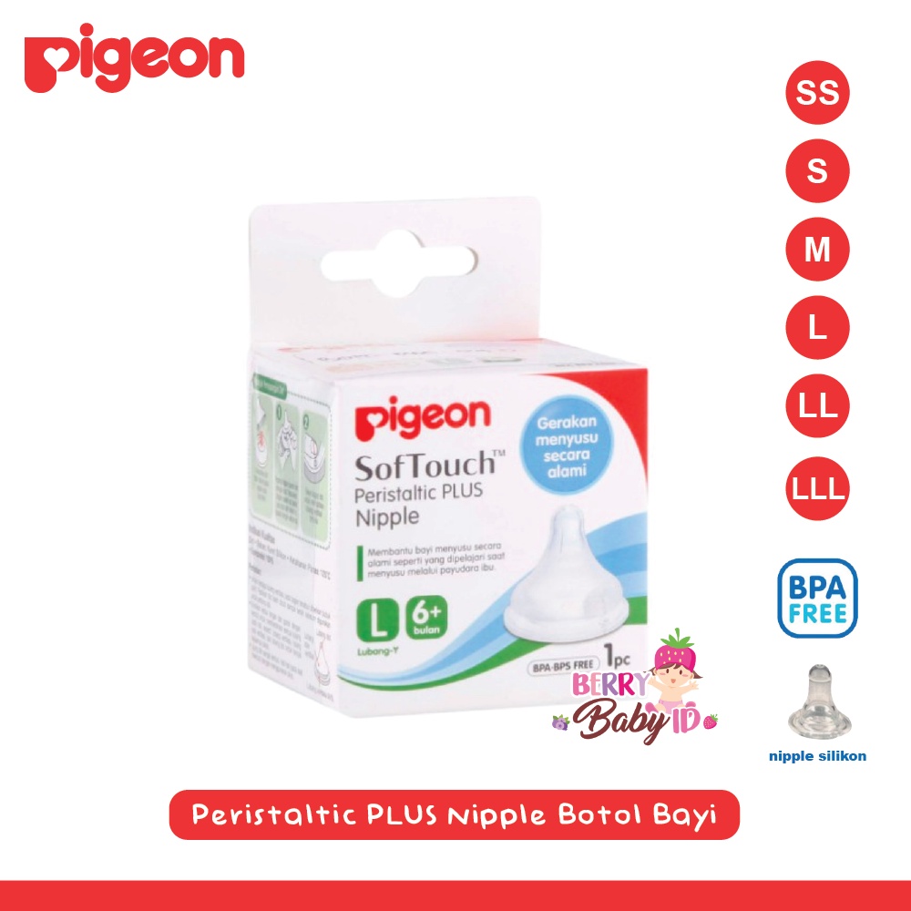 Pigeon Peristaltic Plus Wide Neck Nipple Dot Teat Botol Susu Bayi Berry Mart