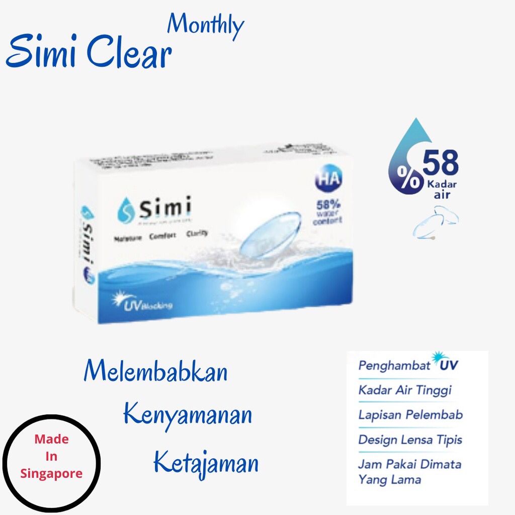 Softlens Bening SIMI CLEAR Minus -0.50 sd -15.00 Free Lenscase | KASIMURA