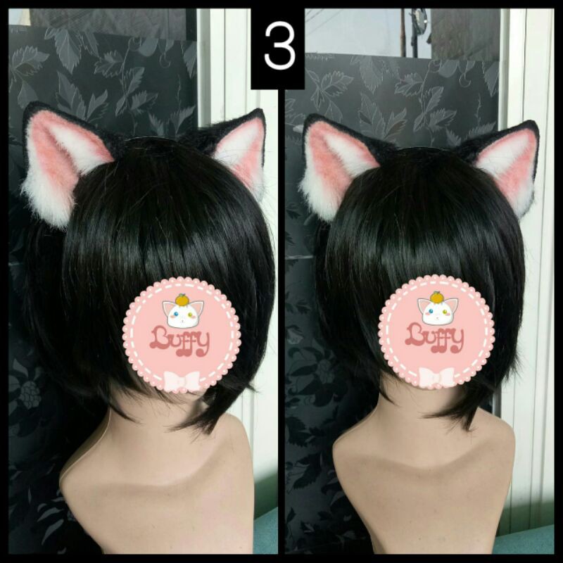 Headband realistic fur cat ear nekomimi  black cosplay lolita women fashion halloween bando kucing