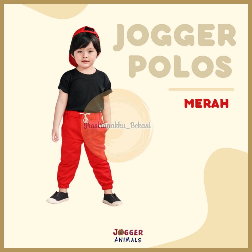 Celana Jogger Anak Polos Warna Merah Size 2-5Tahun