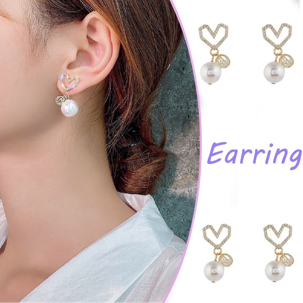 Needway  New S925 Pearl Geometric Crystal Drop Earrings