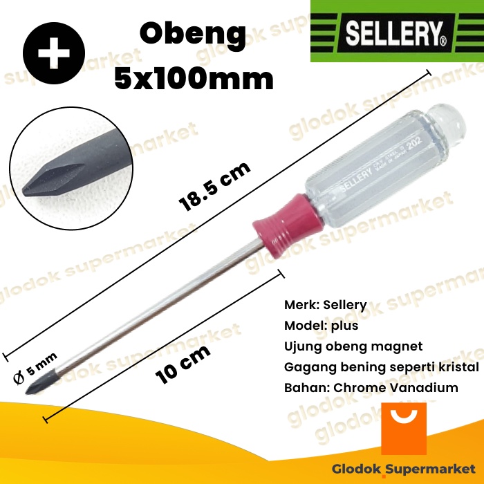 Obeng Plus 4 inch Sellery 11-314 Diameter 5mm Panjang Besi 10cm Magnet