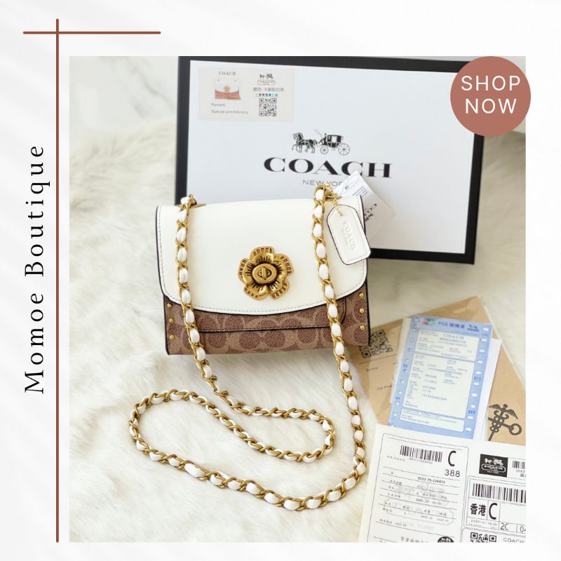 CB074 Tas Selempang Wanita Coac Parker Flower Buckle Crossbody Sling Bag