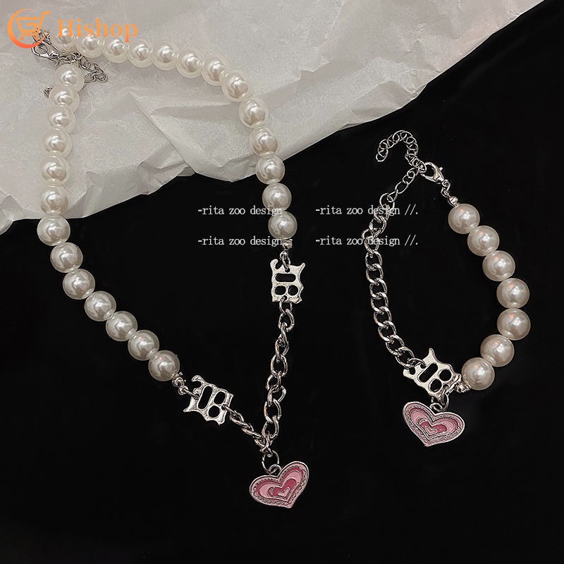 Kalung Dan Gelang Mutiara Bentuk Hati Warna Pink Untuk Wanita