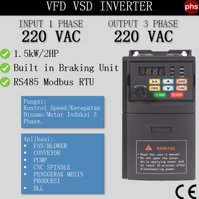 Vfd Vsd Inverter 1.5Kw 1.5 Kw Input 1 Phase 220V Output 3 Phase 220V
