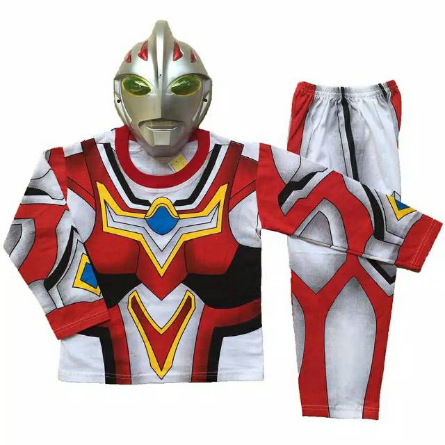 Baju Kostum Ultramen Anak Laki Laki Umur 2 - 10 Tahun Baju Kaos Anak Superhero Ultraman Terbaru Gratis Topeng