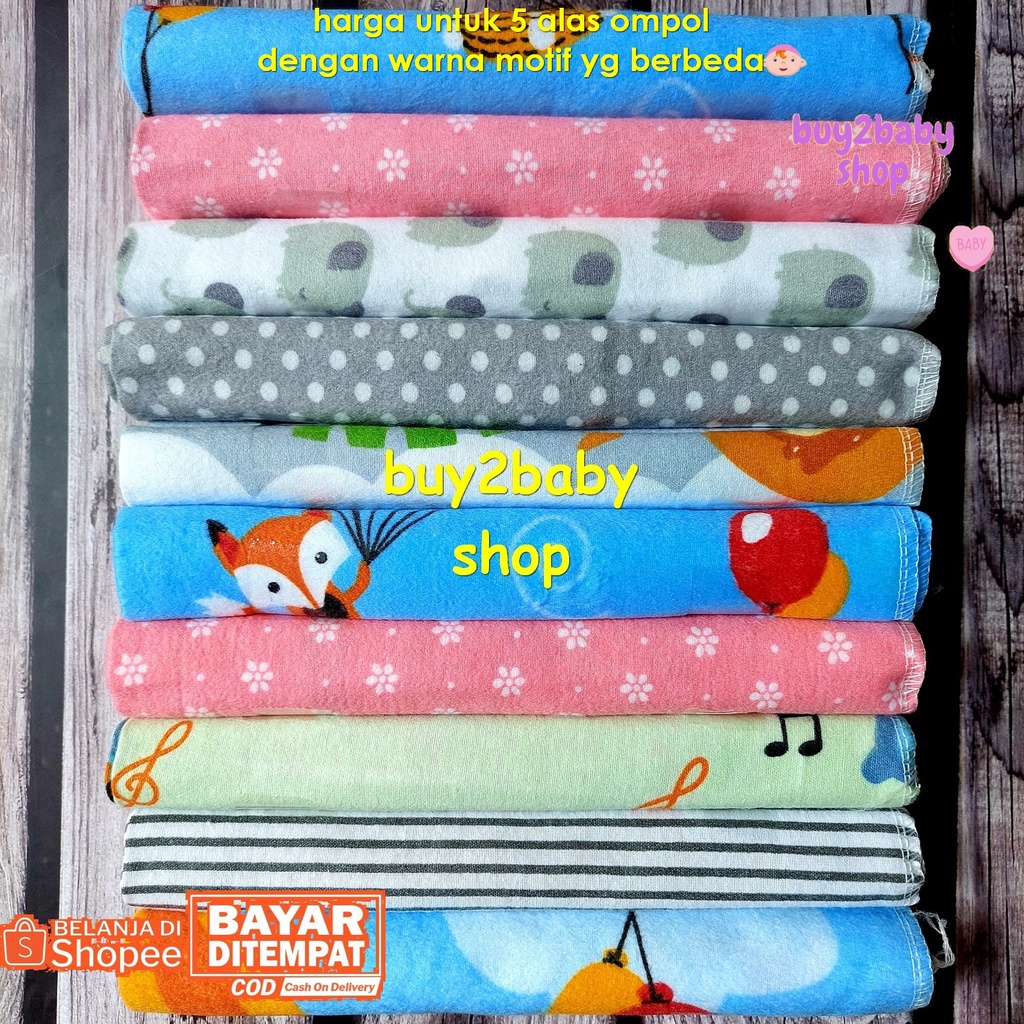 Alas ompol bayi merk Flower bahan flanel halus dan lembut full print motif baby boy/girl isi 5 PCS