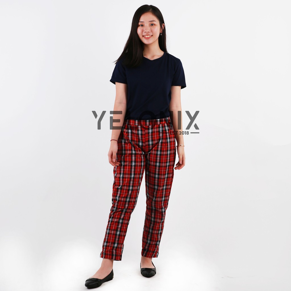 Celana Rufina Panjang Wanita Kotak  Pants Tartan Cewek Casual Katun Flanel Margaret - YELONIX