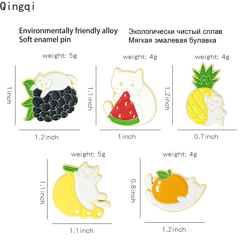 Bros Pin Enamel Desain Kartun Buah Jeruk Anggur Semangka Pisang Nanas Kucing Untuk Pakaian Tas