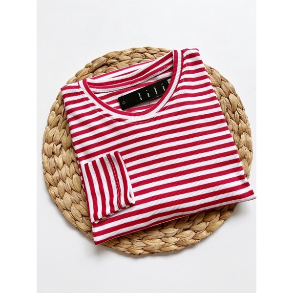 READYBASIC - BAJU KAOS LENGAN PANJANG BAHAN KATUN TEBAL STRIPE TEE