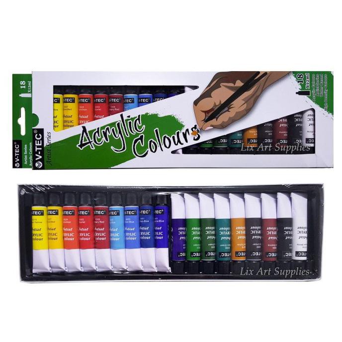 

SALE V-TEC ACRYLIC COLOUR SET TYPE 818 12ML 18 WARNA (CAT AKRILIK) PERALATAN MELUKIS ART SET