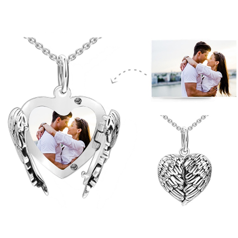 SIY  Heart Sublimation Blanks Angel Wing Love Heart Necklaces Custom Lockable Photo Blank MDF Printable Pendant for Women