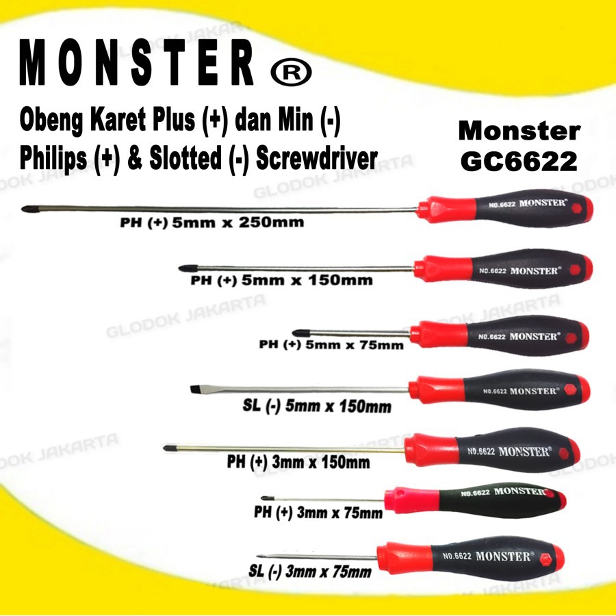 Obeng Plus Min Magnet Karet 3mm 5mm MONSTER GC6622