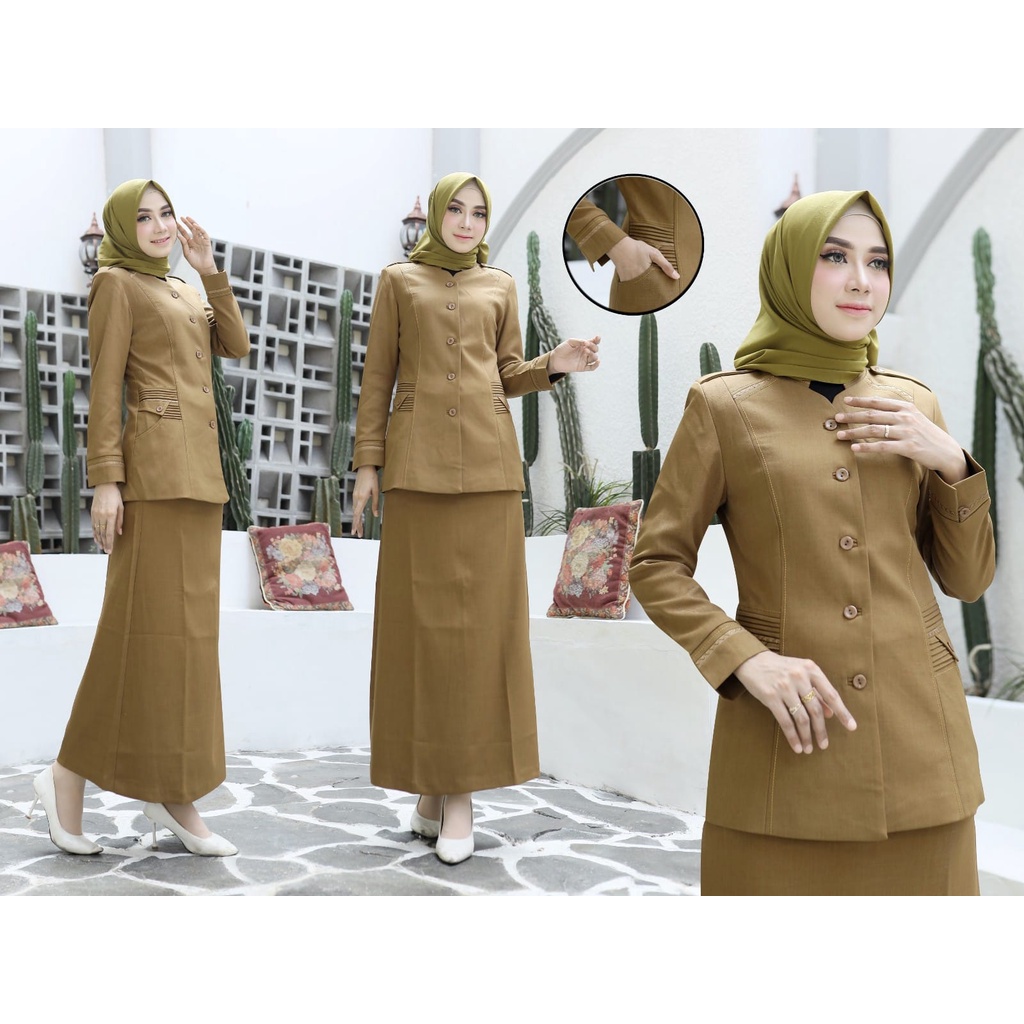 seragam Dinas Wanita Khaki Set Rok A Blazer Pemda Kheki Stelan Rok Span Seragam PNS Pemda Tua Baju P