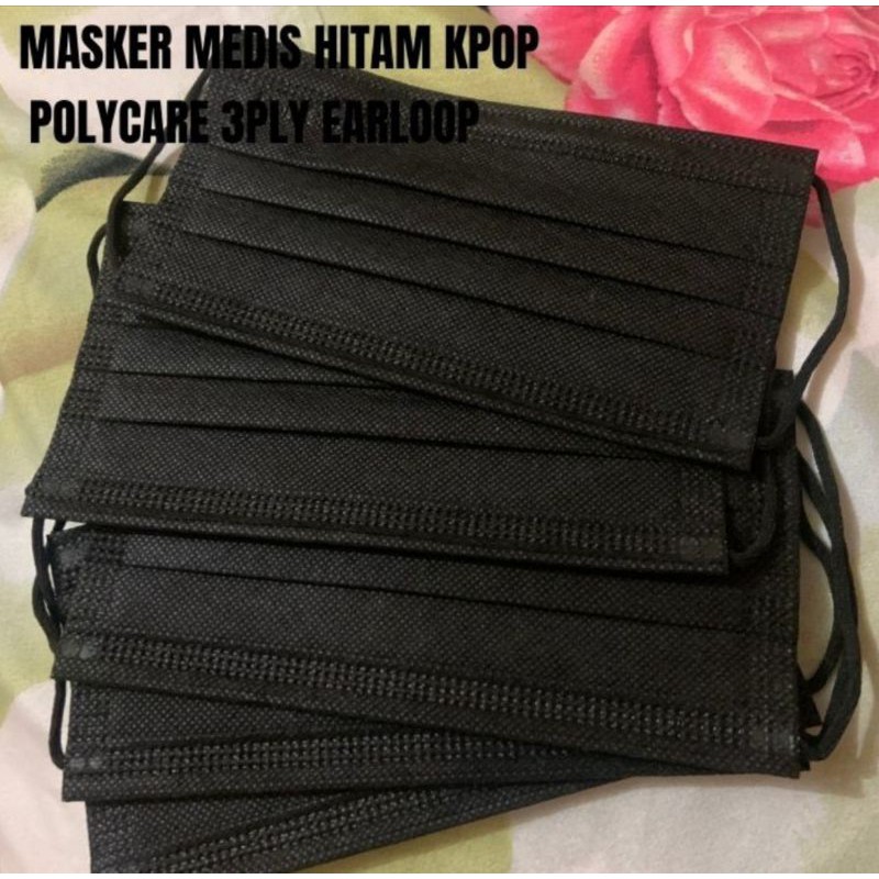 Masker Premium 3ply Hitam Isi 50 Pcs - Masker Bedah Medis Surgical Mask Earlop