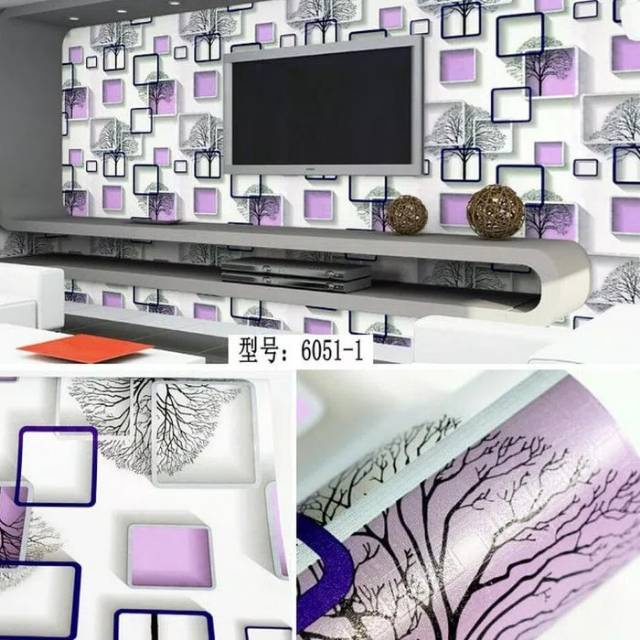 Wallpaper Dinding Stiket Kotak 3D Ungu Ukuran 45 cm x 10 m