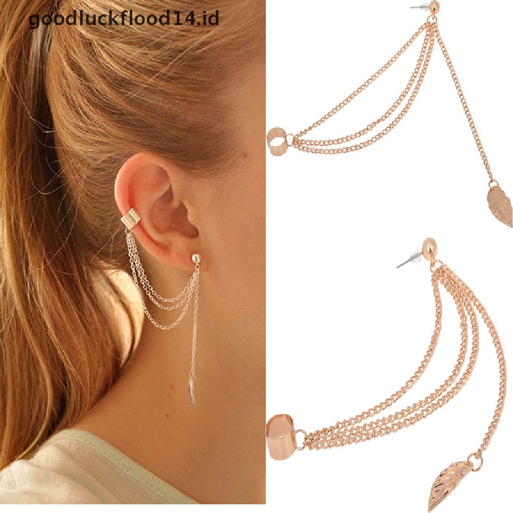 [OOID] Women Girl Stylish Punk Rock Leaf Chain Tassel Dangle Ear Cuff Wrap Earring ID